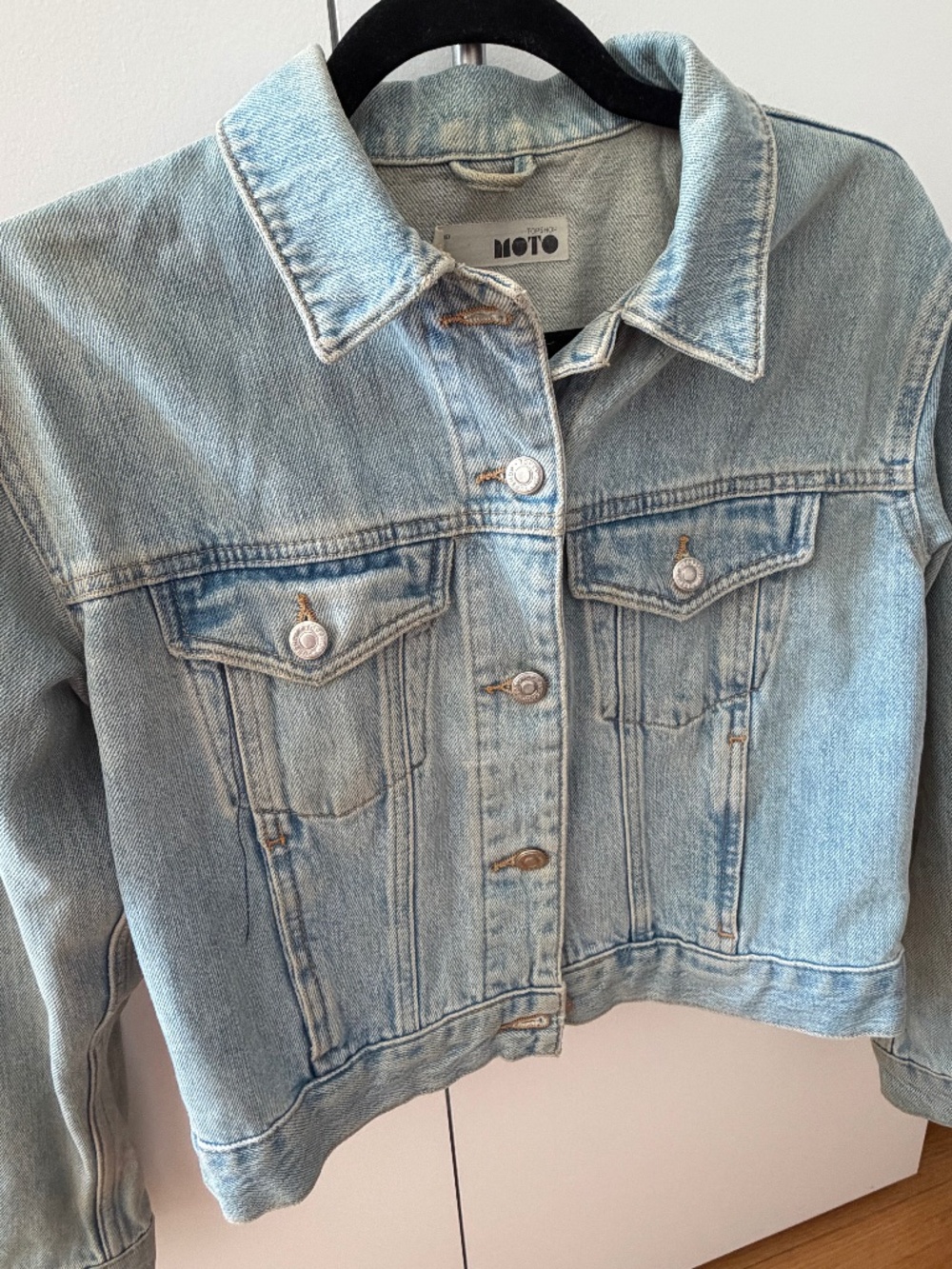 Topshop Moto Light Wash Cropped Denim Jacket US 6